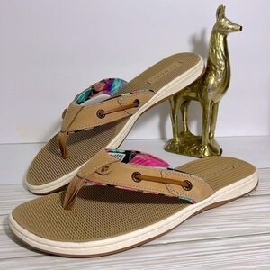 Sperry Women's Seafish Flip- Flop Size 10 Tan Coral Floral